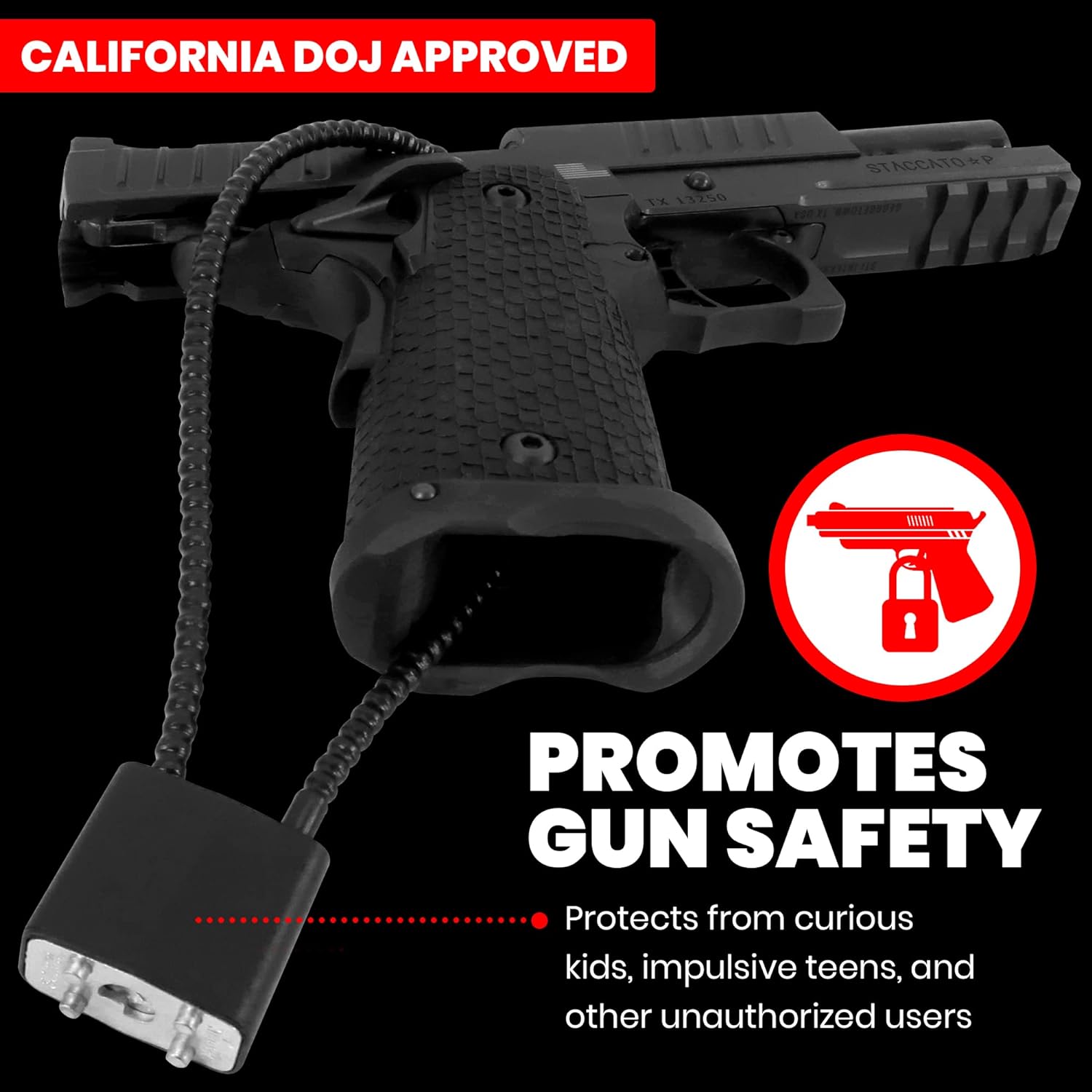 Three keyed 15-inch cable gun locks with black cables and locks, promoting gun safety and preventing unauthorized use.