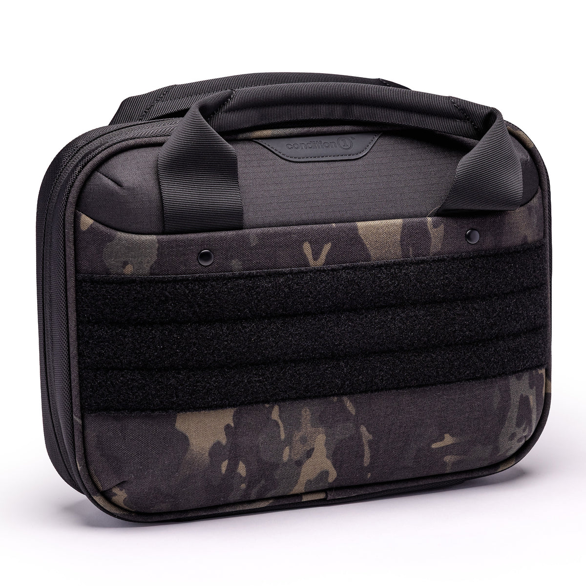Kinetic 2 Pistol Bag featuring a durable camo design, padded handles, and modular attachment points for secure transport.