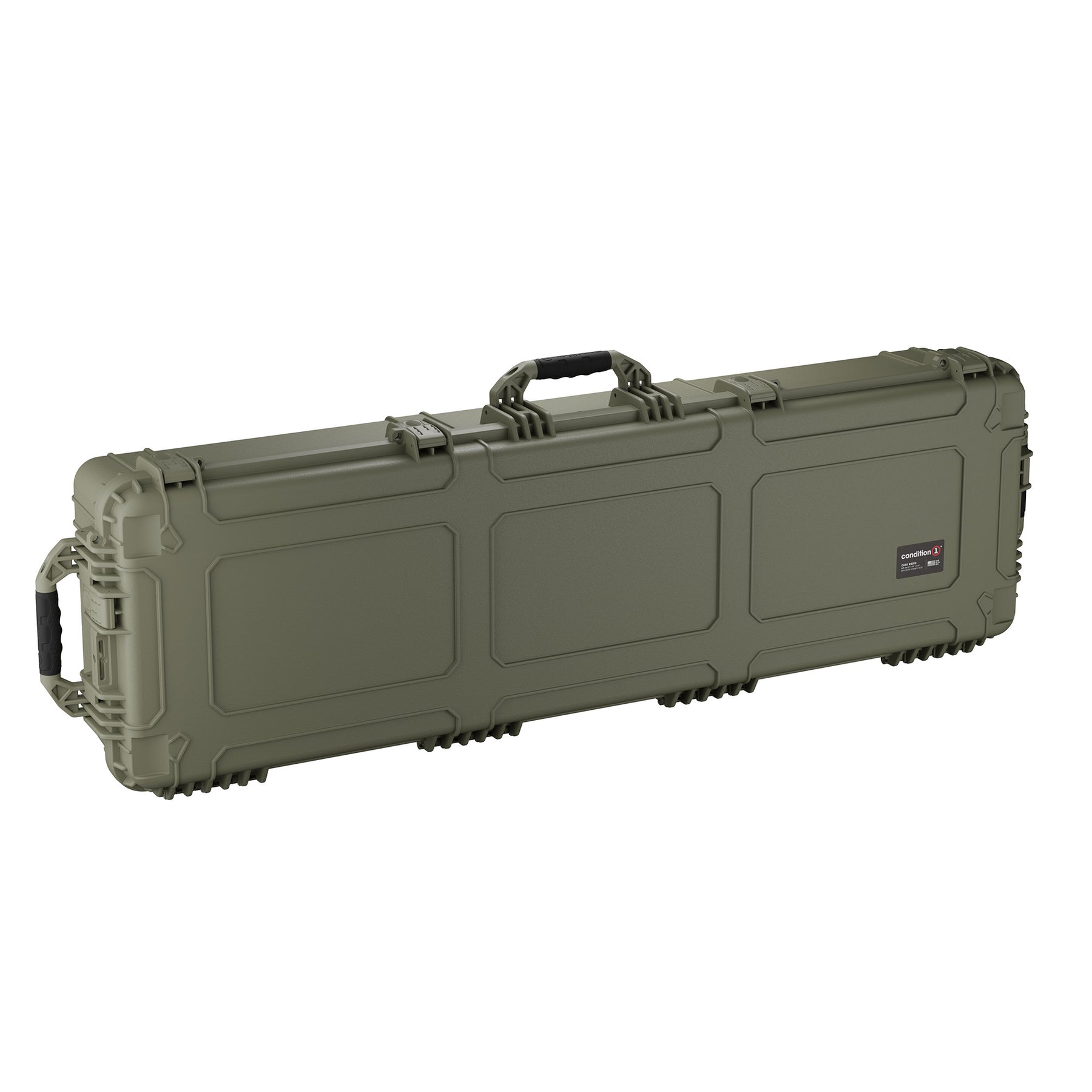 Durable 59-inch long hard case in olive green, designed for waterproof and dustproof protection of gear.