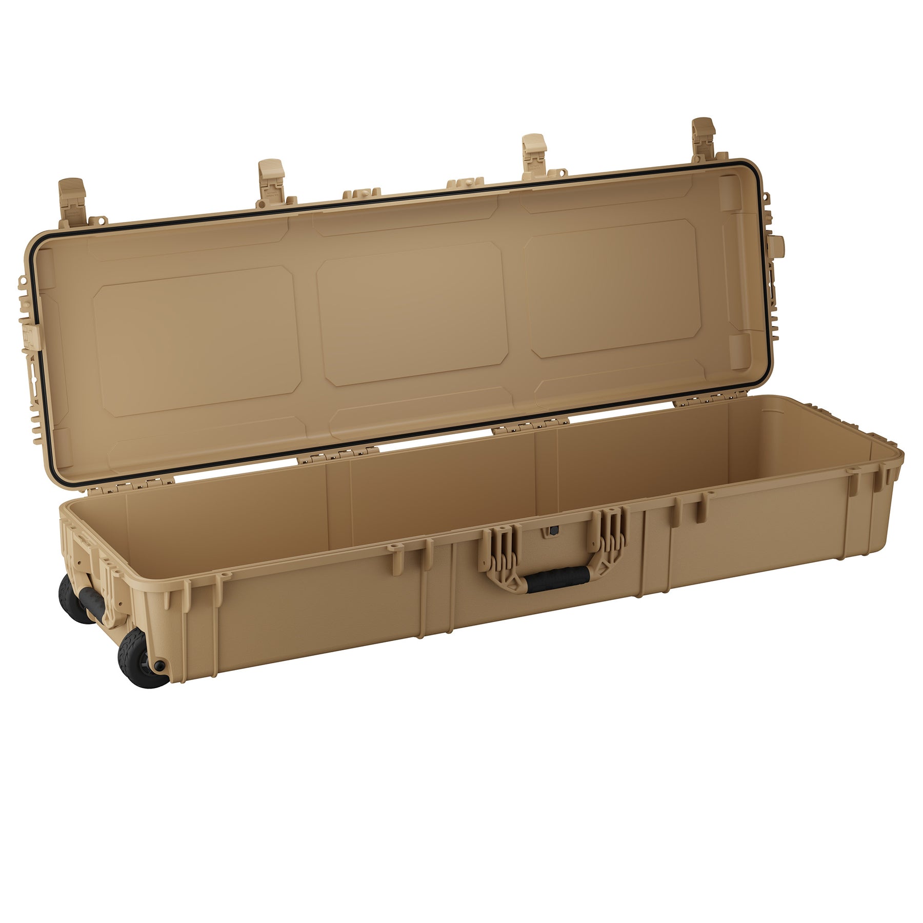 Durable 59-inch long hard case with wheels, designed for waterproof and dustproof protection of gear.
