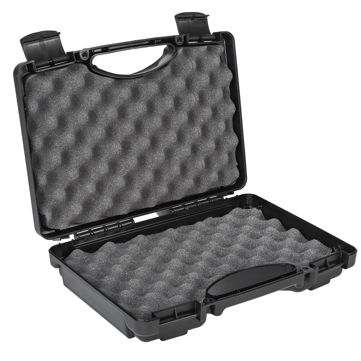 Alt text: Open 17-inch Economy Case #1764 showcasing a durable black exterior and protective foam interior designed to safeguard items during storage and transport.