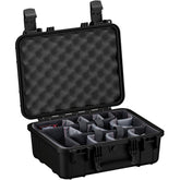 Alt Text: "Black Condition 1 hard case, 16 inches, with customizable foam inserts and egg crate foam in the lid, featuring secure double-latch closures and a rugged handle."