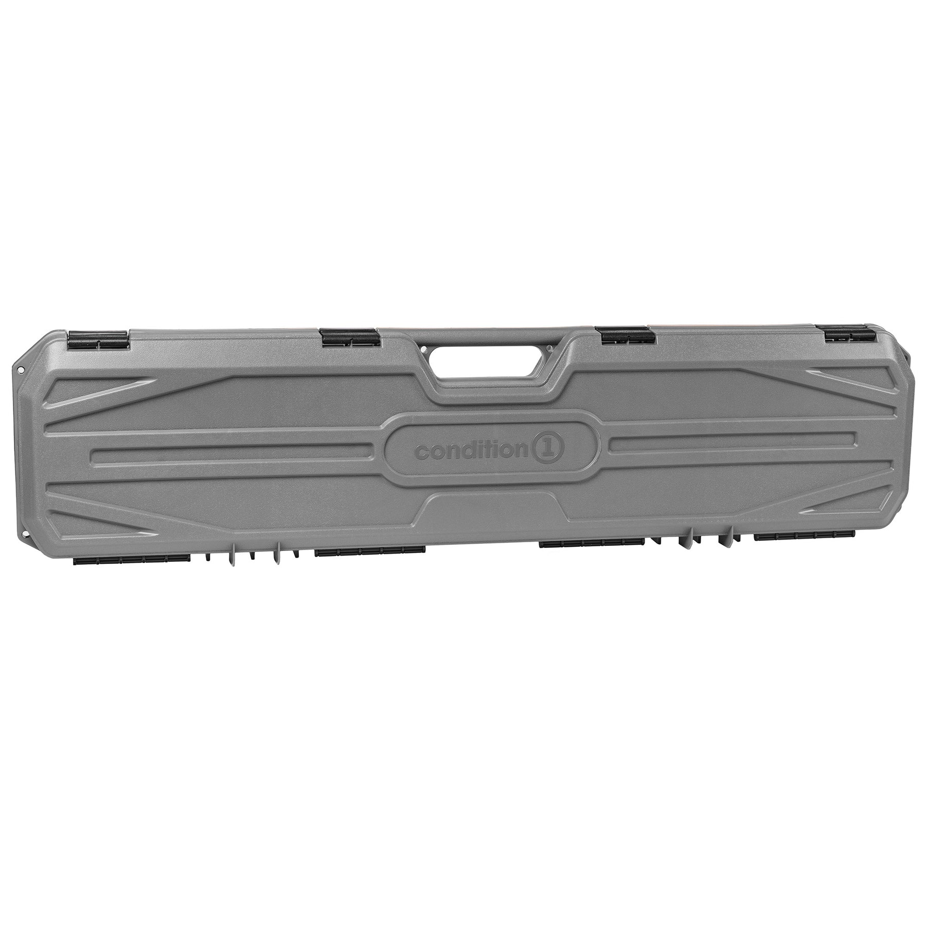 Gray 42-inch economy hard case with a handle, black latches, and "condition 1" branding, designed for secure storage.
