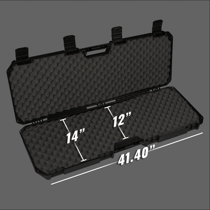 Open black 42" economy AR case with foam padding, measuring 41.40 inches long, 14 inches wide, and 12 inches high.