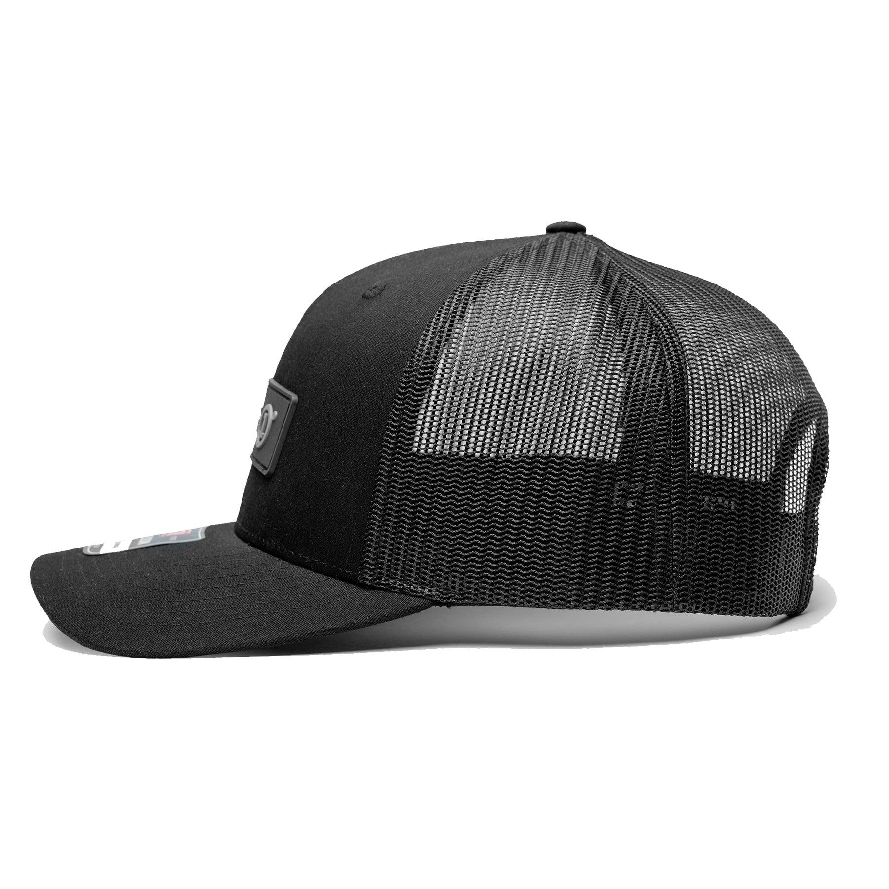 Black snapback cap featuring a solid front panel and mesh back for breathability and comfort.