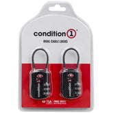 Two black Condition 1 combo locks with adjustable dials, packaged together for secure luggage or storage.