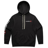 Black hooded pullover hoodie with "condition 1" logo on chest and "condition" text with a red circle on sleeve.