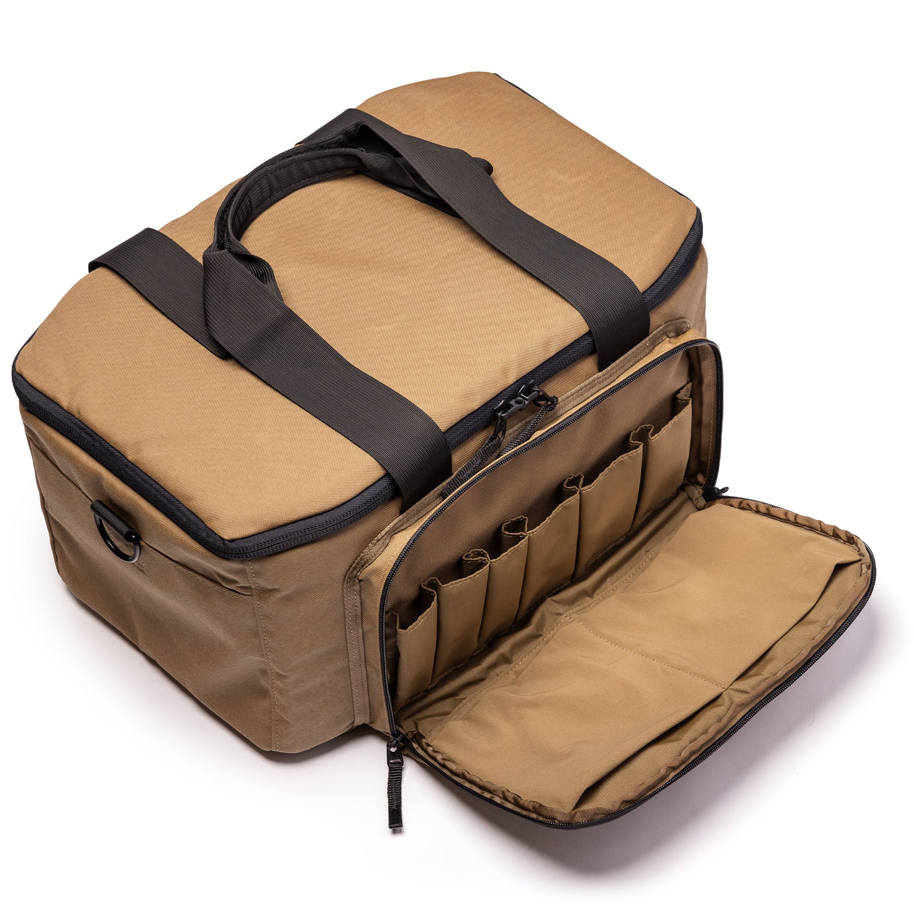 Lone Star Range Bag in tan with multiple compartments and a zippered front pocket for organized storage.