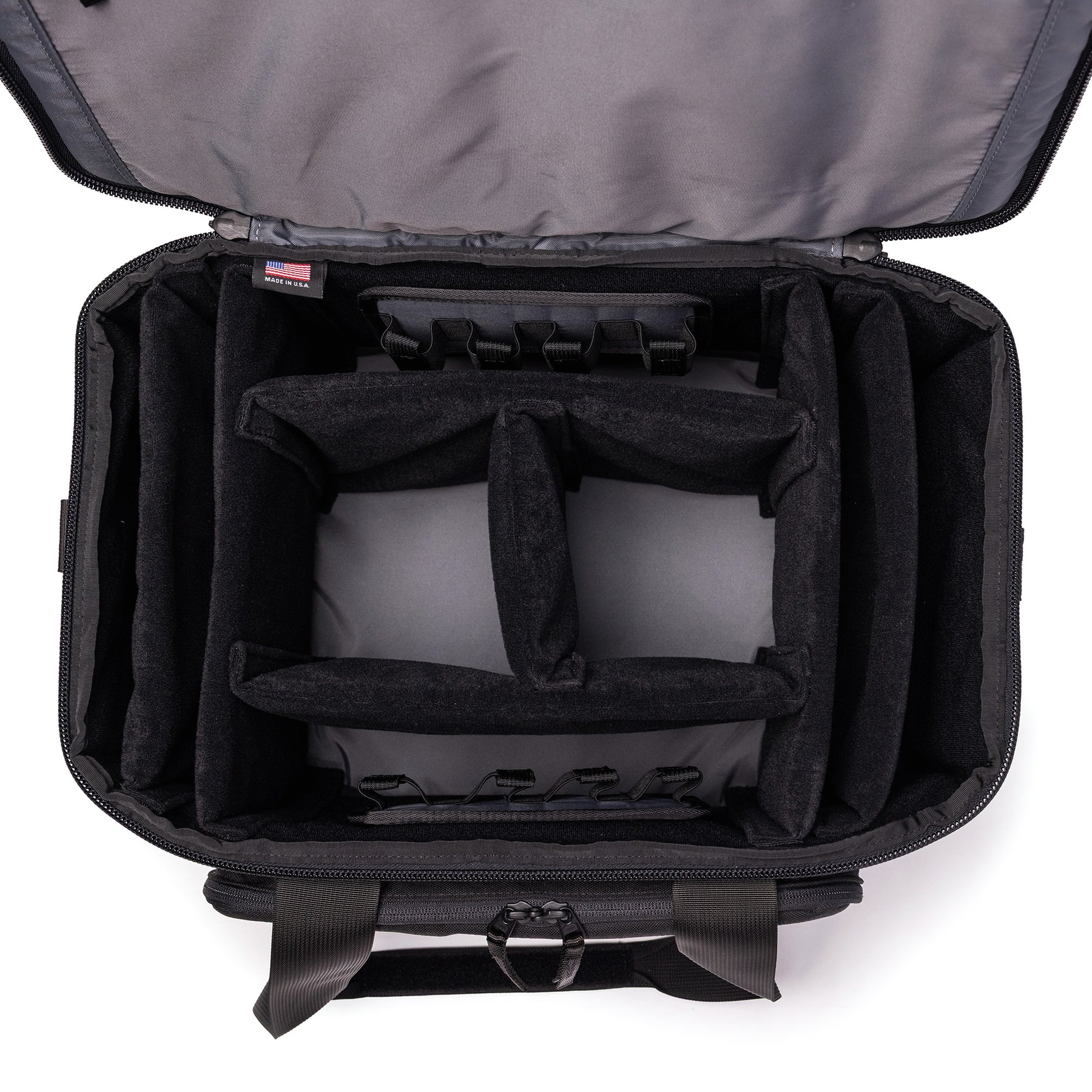 Lone Star Range Bag with an open top, featuring padded dividers for organized storage of firearms and accessories.