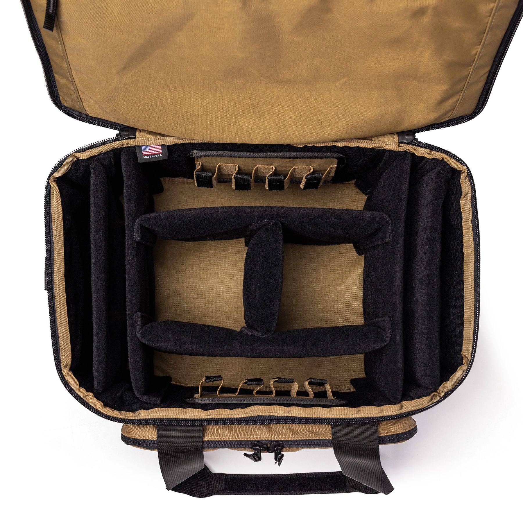 Lone Star Range Bag with an open top, featuring padded dividers for organized storage of firearms and accessories.