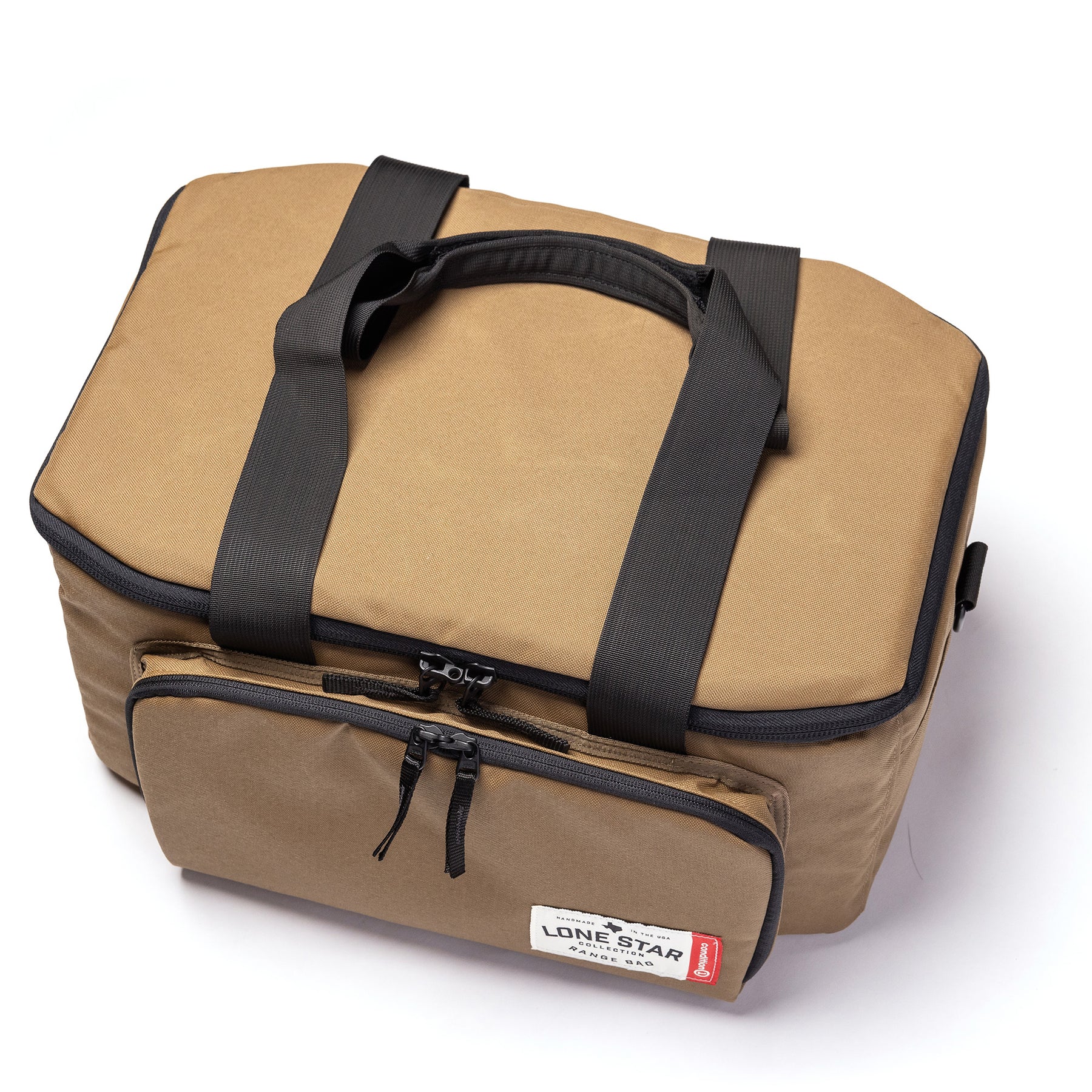 Lone Star Range Bag in tan with dual handles and front zippered pocket for secure storage and transport.