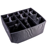 Padded divider set with adjustable compartments for organizing items inside the #286 case, featuring black fabric and gray accents.