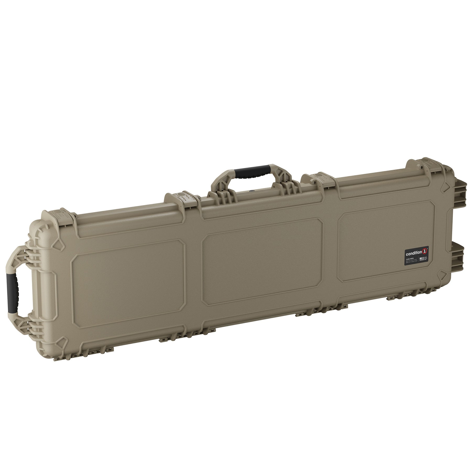 55-inch tan hard gun case with handle, designed for secure storage and transport of two rifles or shotguns.