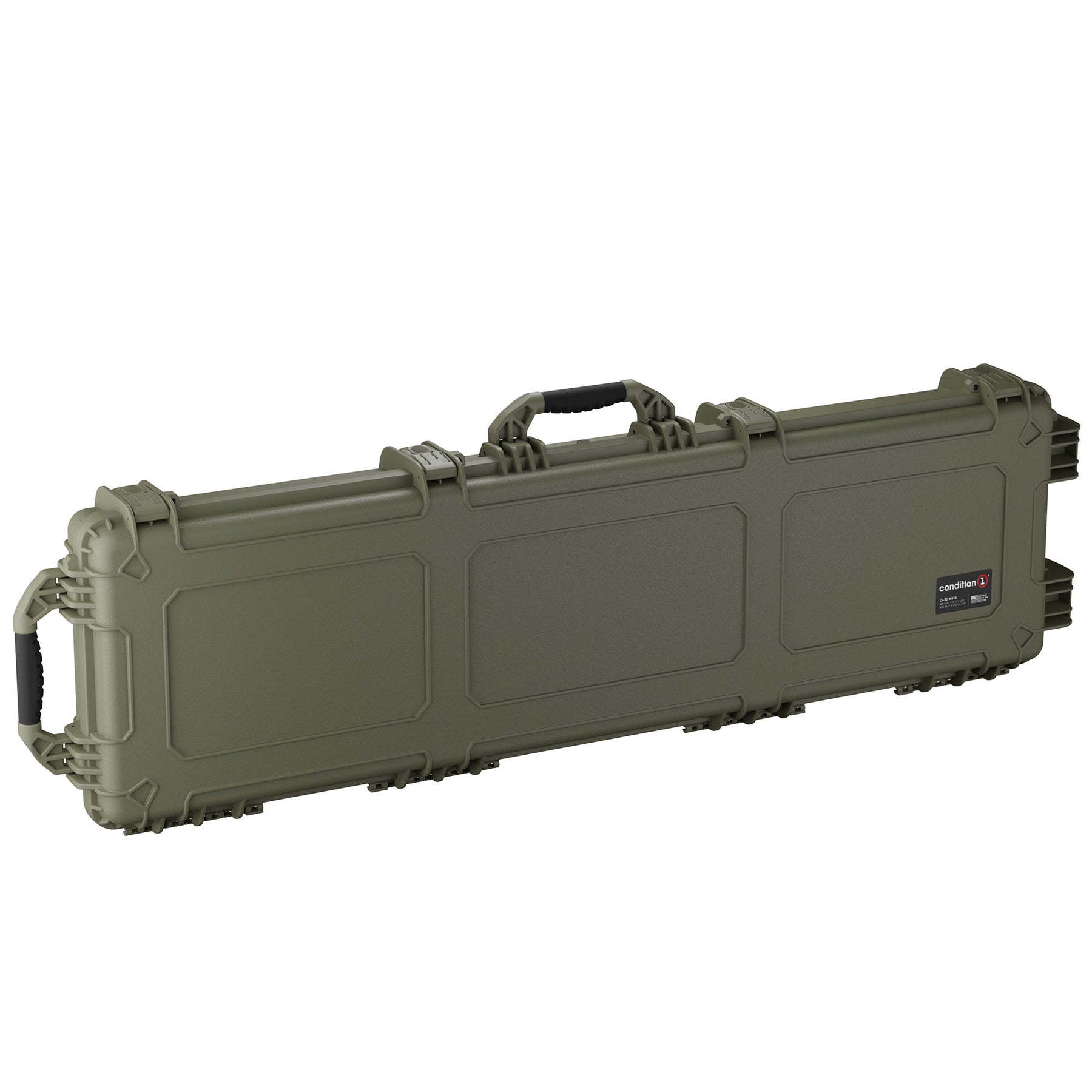 Olive green 55-inch two-gun hard case with handle, secure latches, and protective design for firearm storage and transport.
