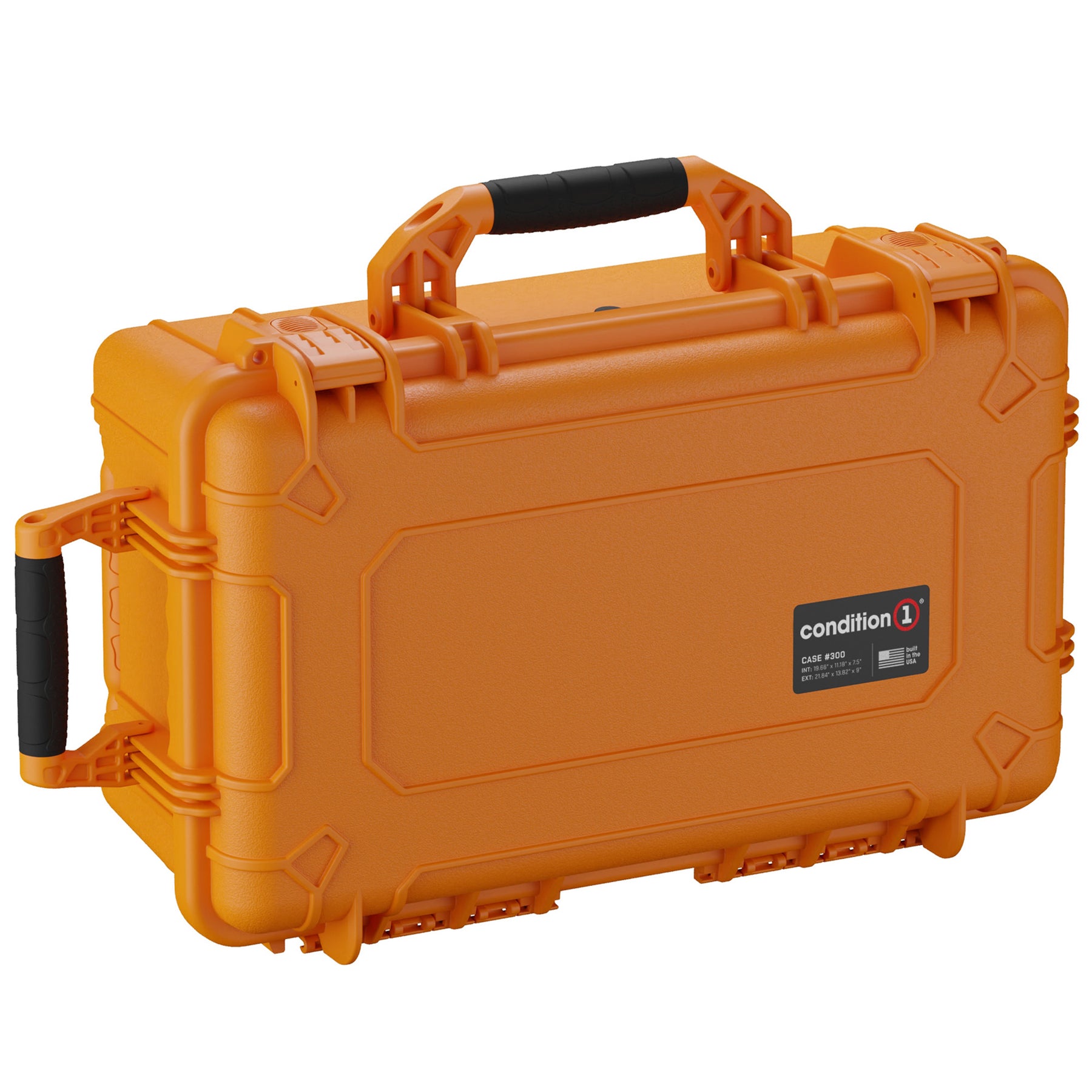 Alt text: "Bright orange 22-inch Field Ethos Mobile Bar Case by Condition 1, featuring a rugged handle, secure latches, and a sleek exterior design."