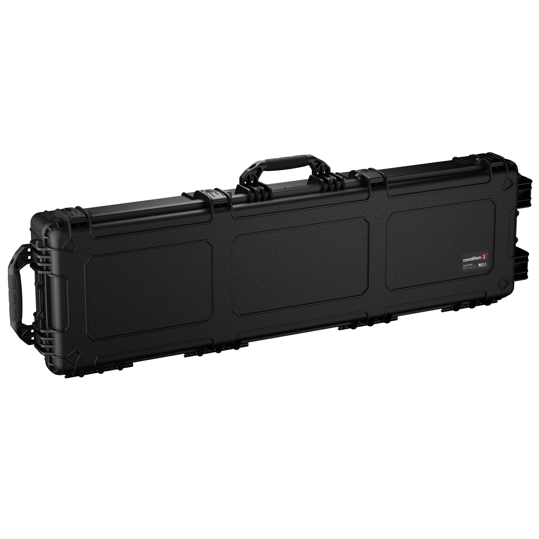 Black 55-inch long protective case with handle, designed for secure storage and transport of equipment or items.