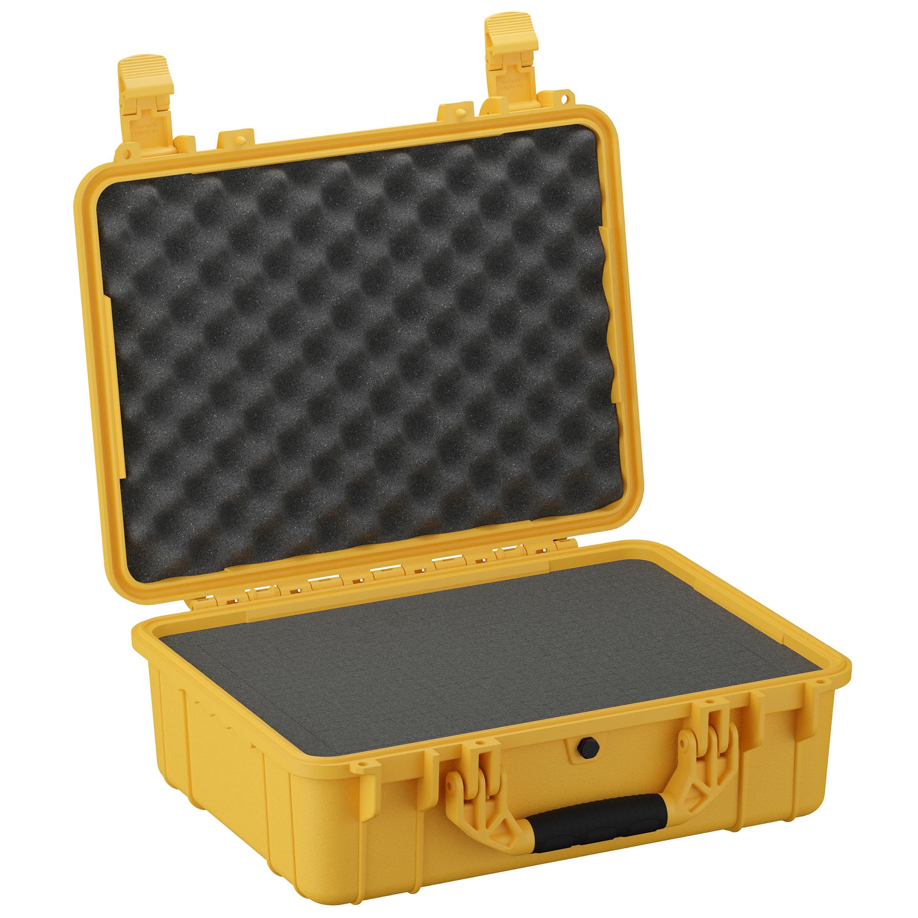Open yellow 20" large protective case with foam padding inside for secure storage and transport of equipment.