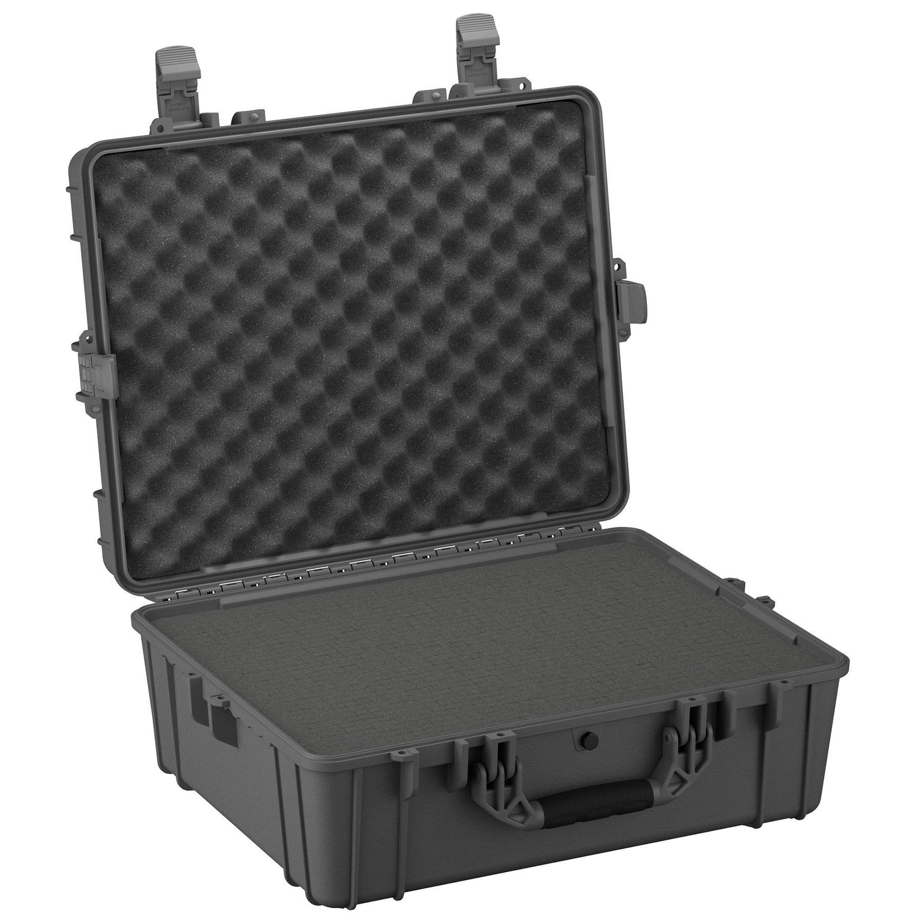 Alt text: "Open 25-inch durable large case with foam interior, featuring rugged handles and secure latches, ideal for protecting valuable equipment."