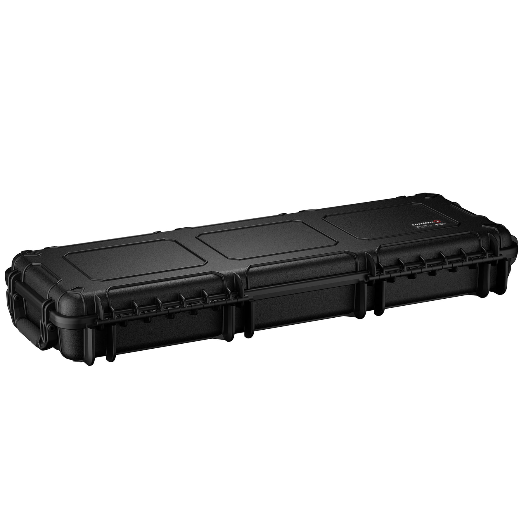 Black 45-inch AR10 gun case with rugged exterior, secure latches, and foam padding for firearm protection.
