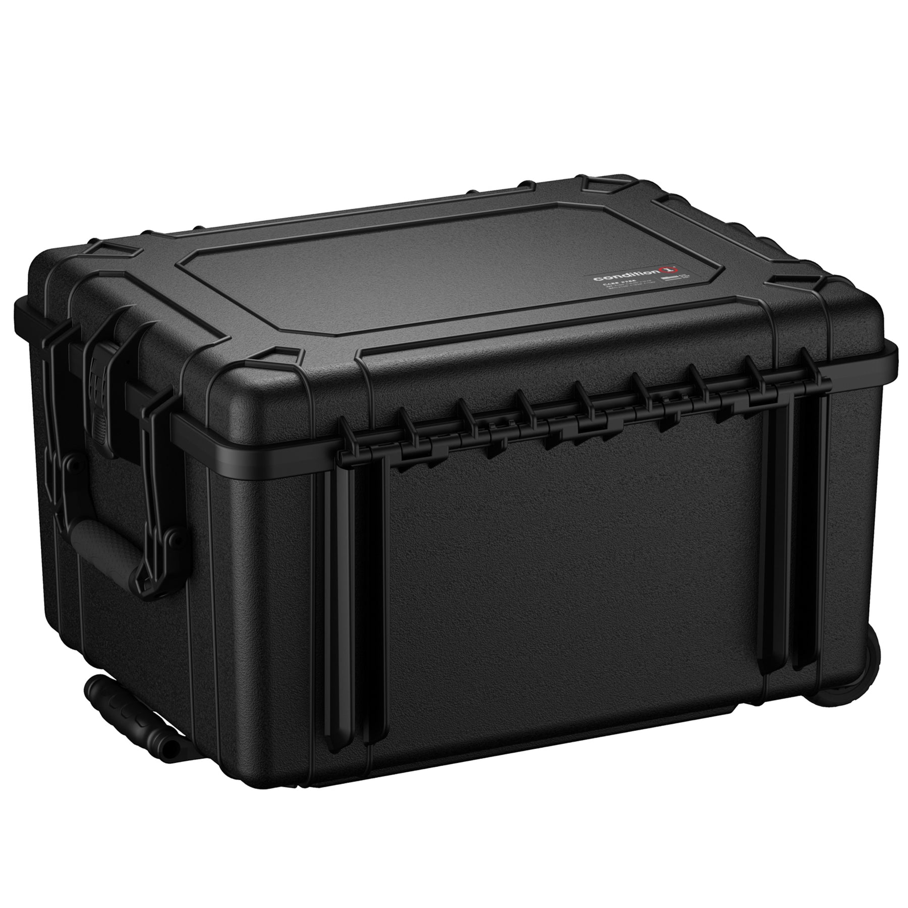 Alt text: "Black, rugged 25-inch protective case with durable latches and reinforced corners, ideal for secure equipment storage and transportation."