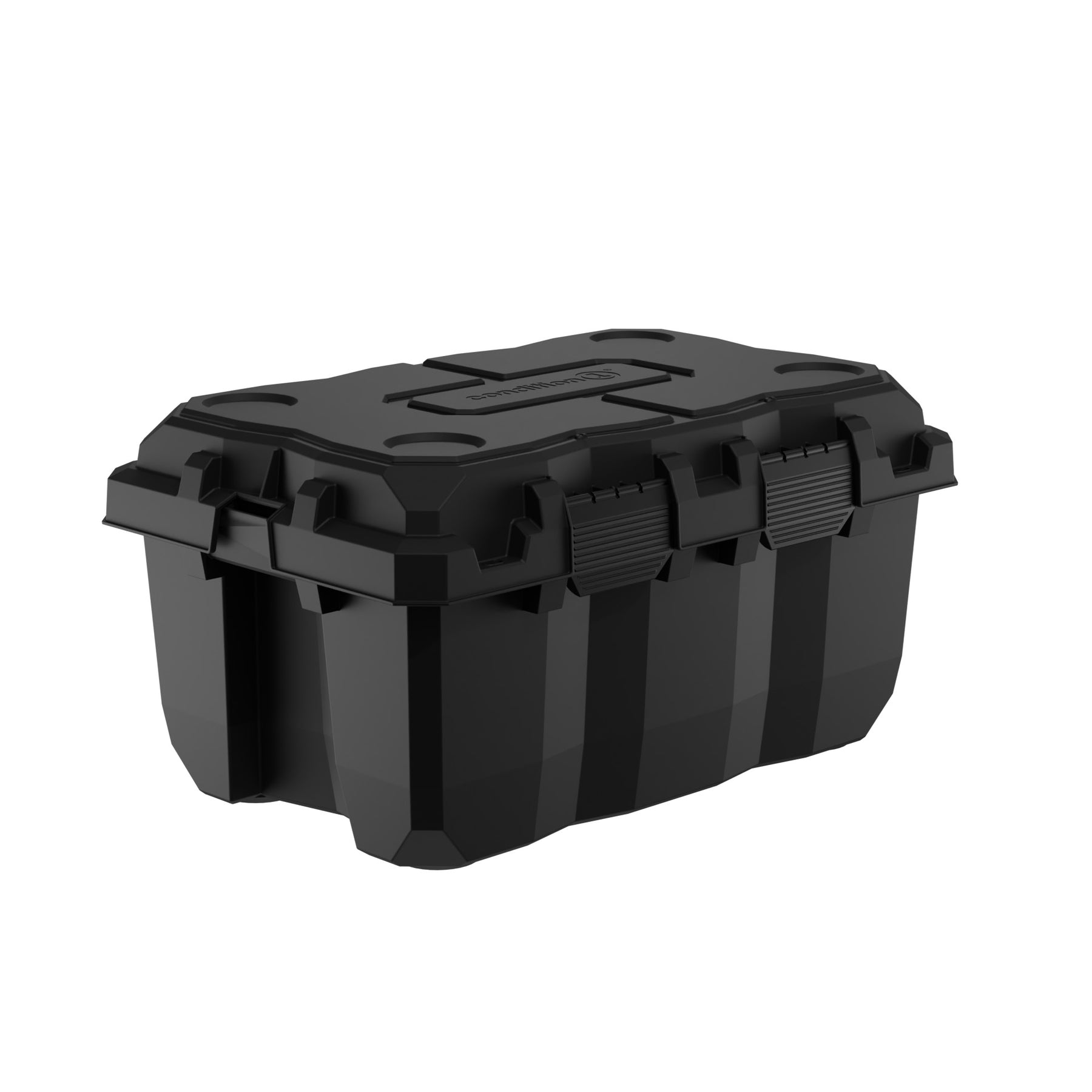 Black 28-inch Sportsman Trunk featuring robust handles and secure latching system, ideal for heavy-duty storage.