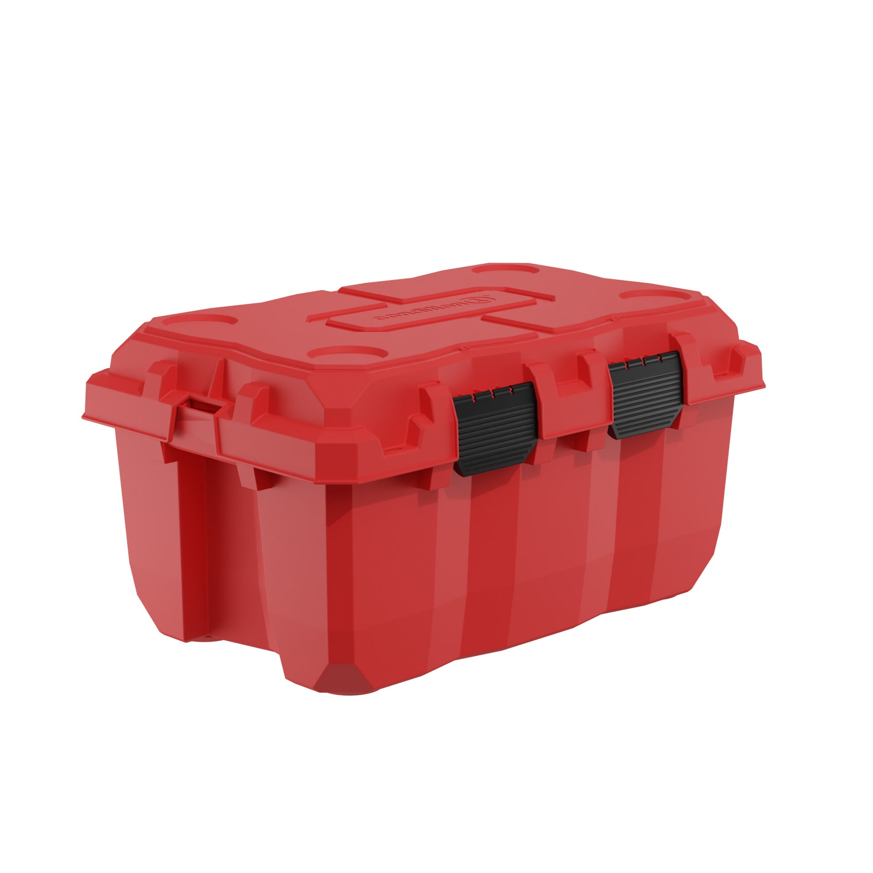 Red 28-inch Sportsman Trunk featuring sturdy latches and a durable design, isolated on a white background.
