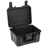Alt text: "Open 16-inch medium-sized black hard-shell protective case numbered #310, featuring rugged design with reinforced corners and secure latch closures."