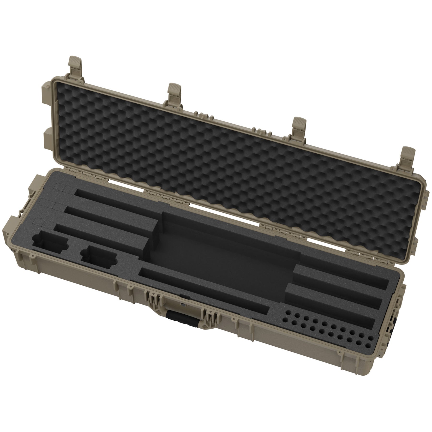 Open 55" 3 Shotgun Case with foam padding and compartments for secure storage and transport of shotguns.