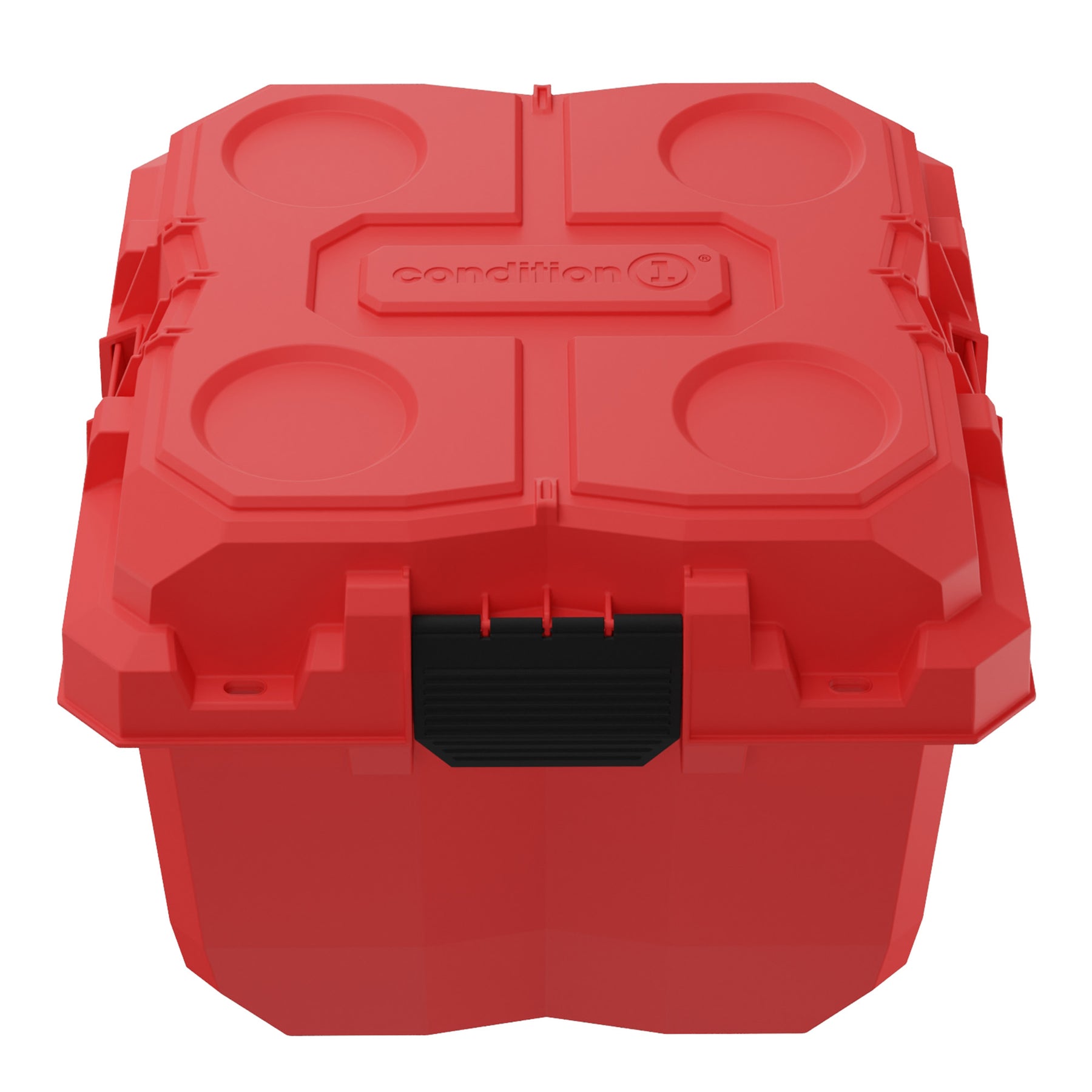 Red 18-inch Sportsman Cube hard case designed for waterproof and dustproof protection of gear and equipment.