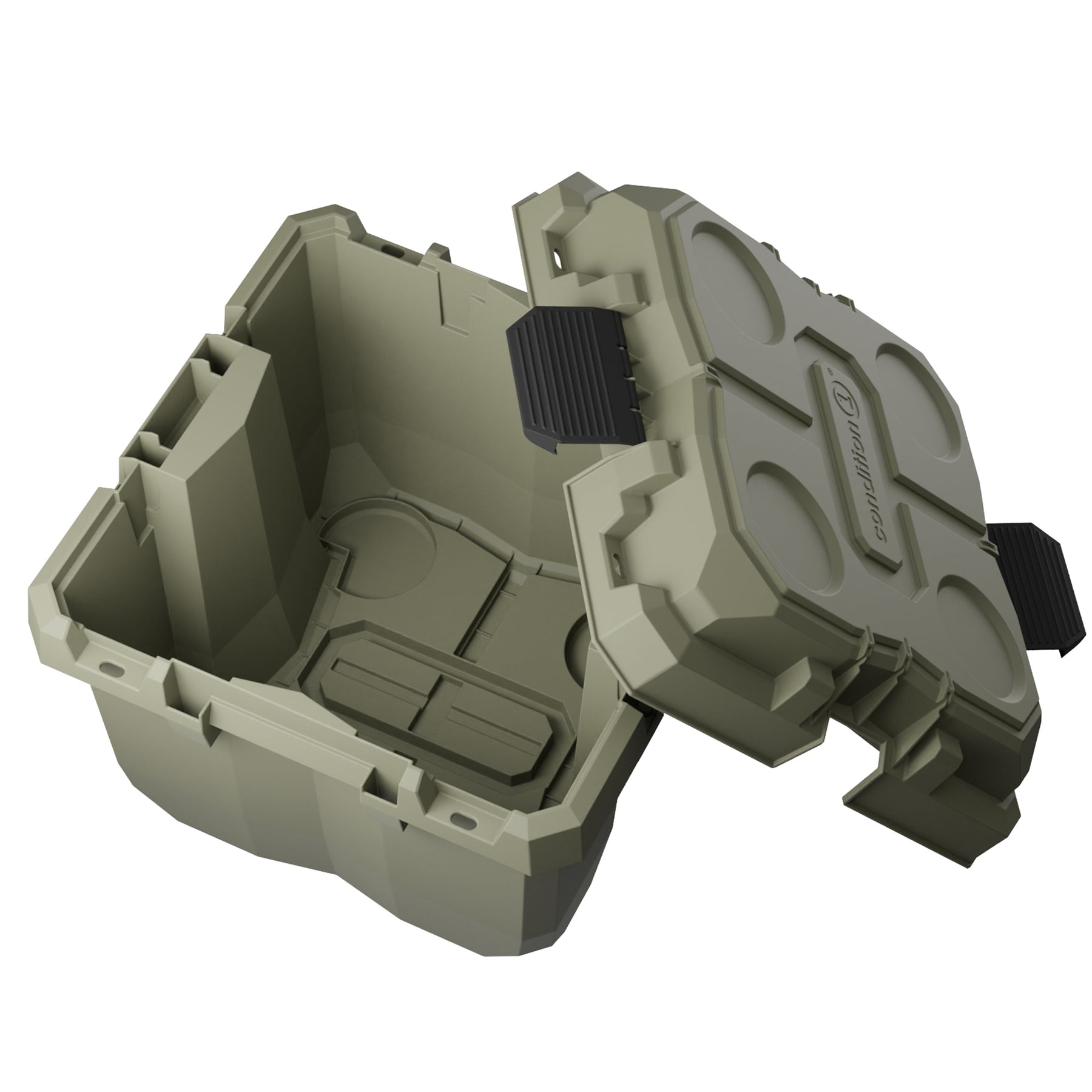 Durable 18-inch Sportsman Cube hard case with an open lid, designed for waterproof and dustproof storage of gear.