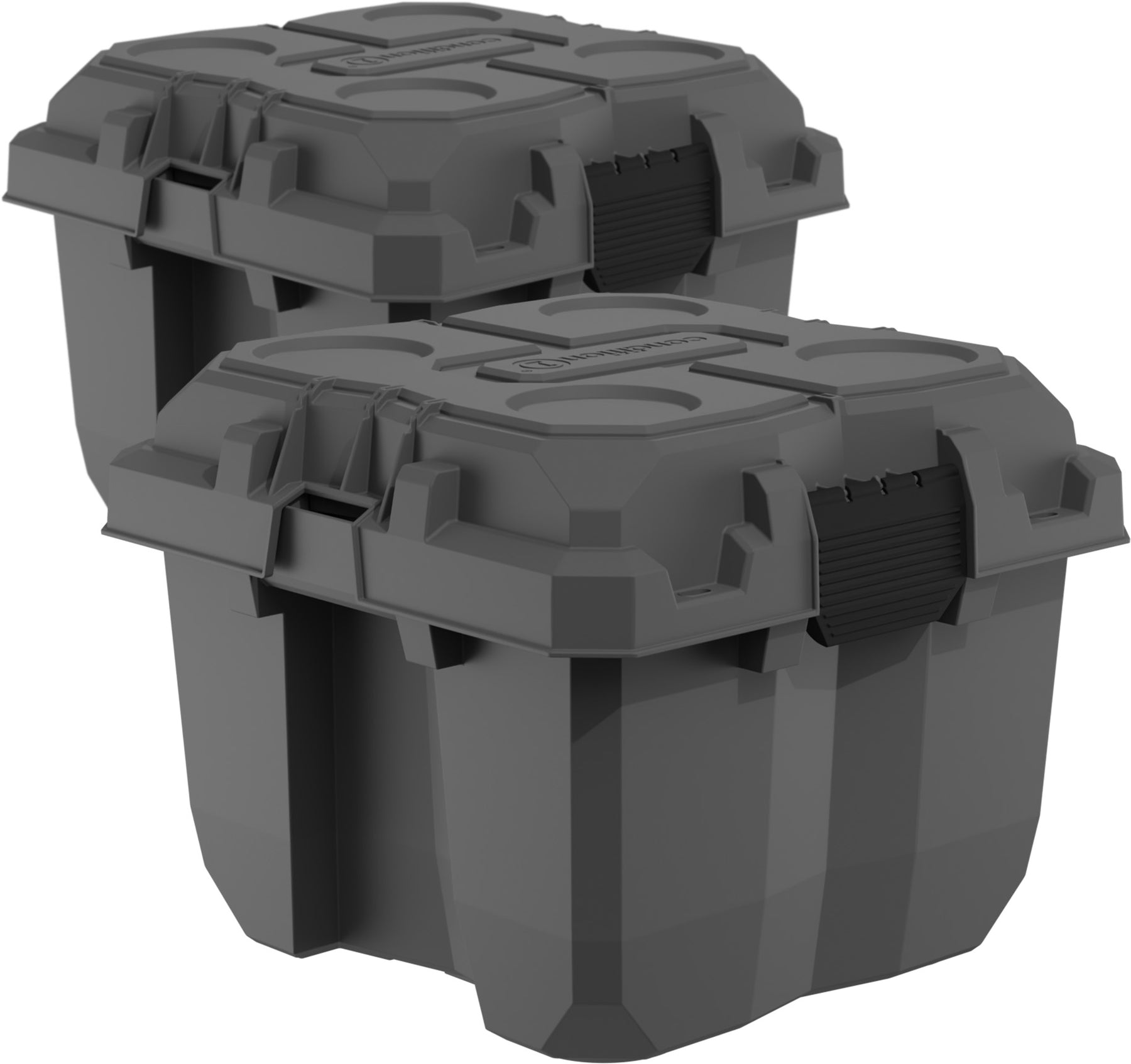 Durable 18-inch Sportsman Cube hard cases, designed for waterproof and dustproof protection of gear during transport and storage.
