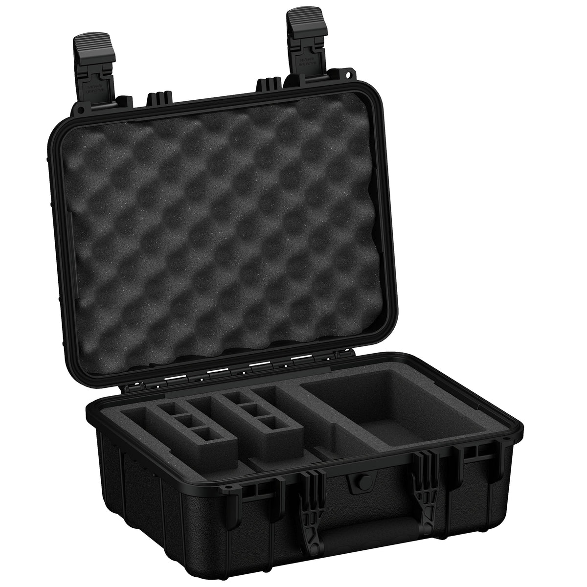 Durable 16-inch hard case with foam interior, designed to securely store and transport three pistols.