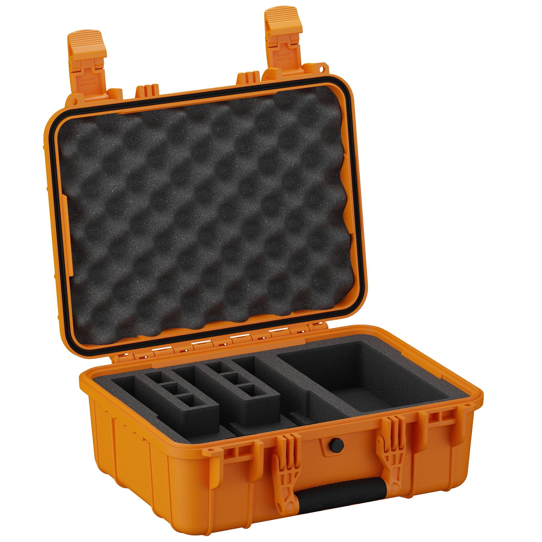 Durable 16-inch hard case with foam interior, designed to securely store and transport three pistols.