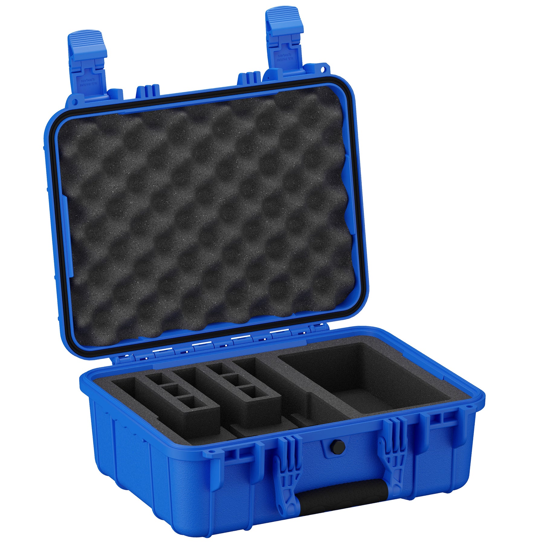 Durable 16-inch hard case with foam interior, designed to securely hold three pistols during transport and storage.