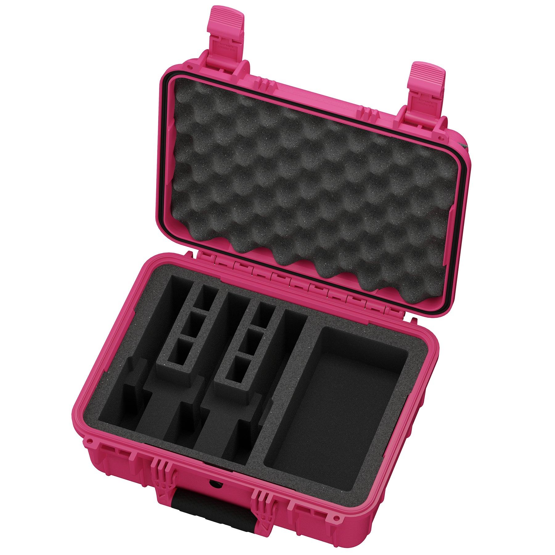 16-inch pink hard case designed for three pistols, featuring customizable foam inserts for secure storage and protection.