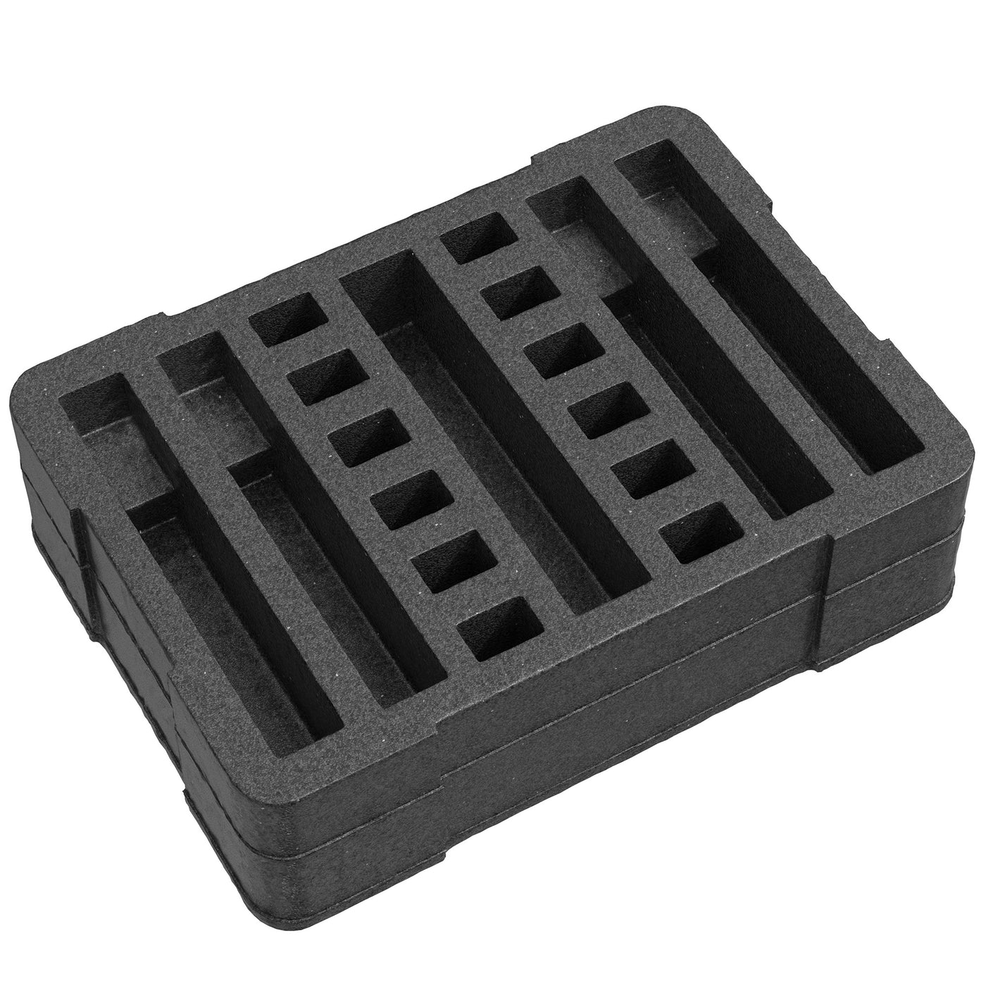 Black foam insert with four pre-cut slots for organizing tools or components in case #179.