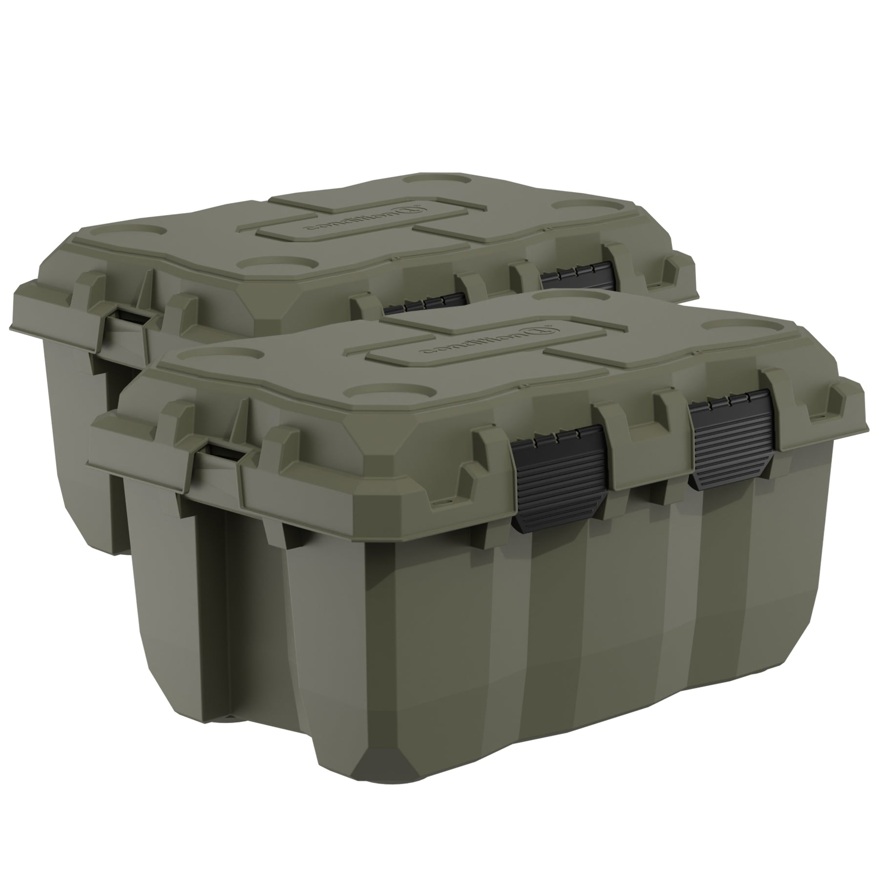 Two 28-inch green Sportsman Trunks with robust black handles and reinforced lids.
