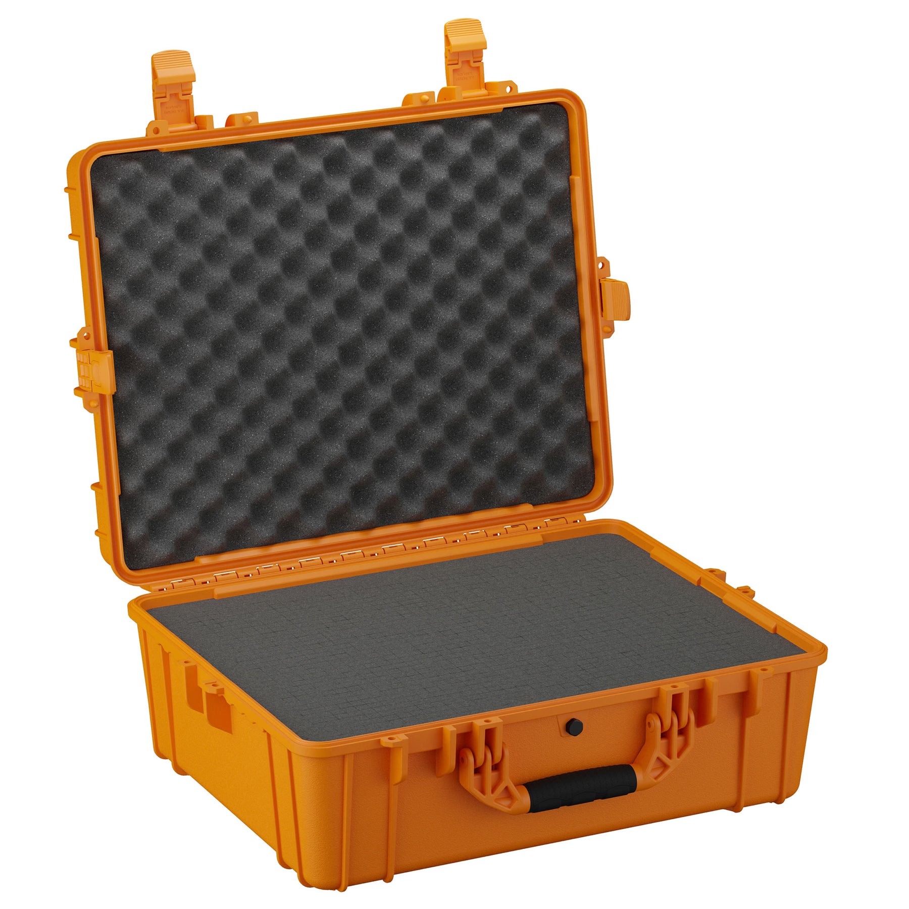 Alt text: "Open large orange protective hard case with foam interior, model number 289, measuring 25 inches, displayed on a white background."