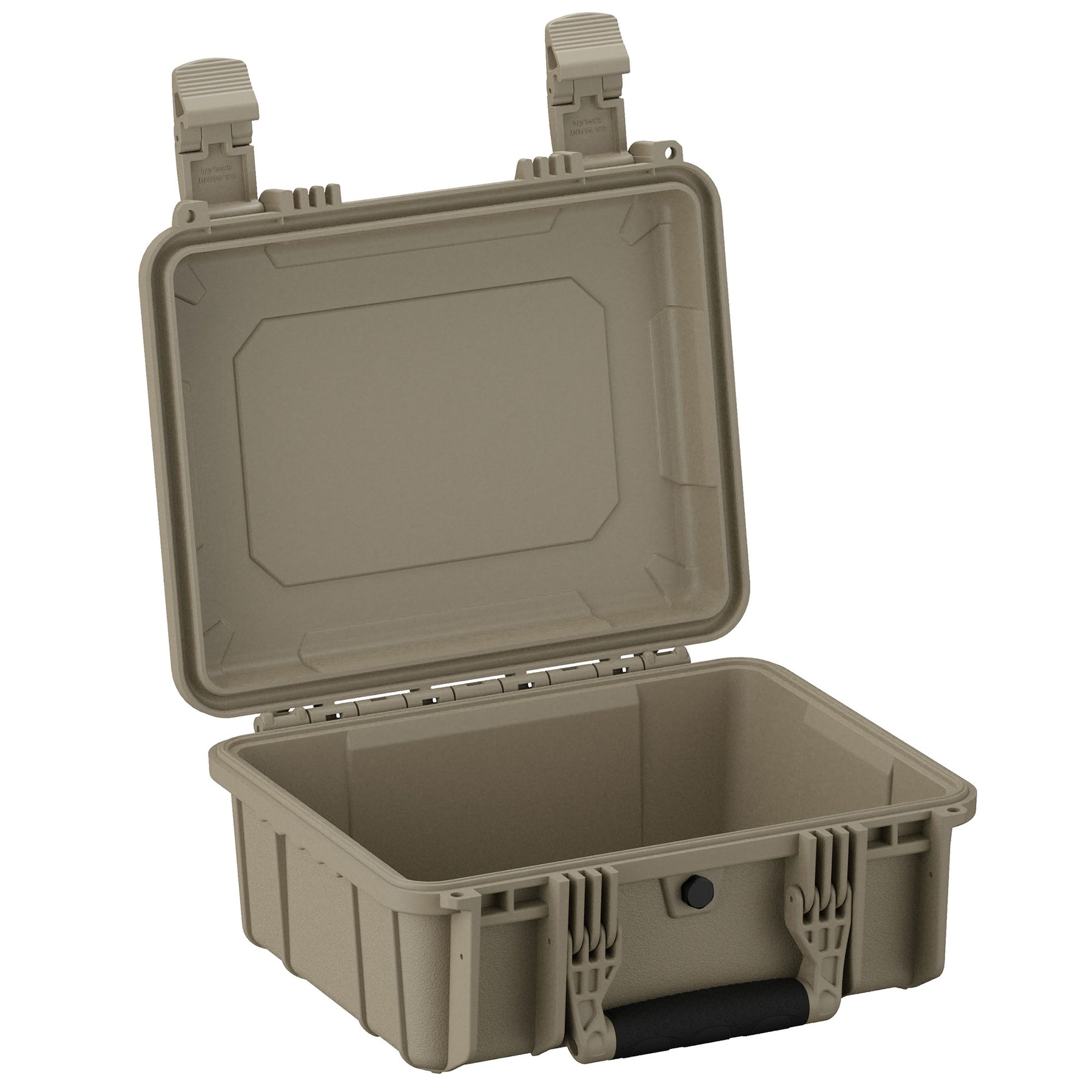 Alt text: "Open 14-inch medium-sized rugged case in light gray color with durable clasps and a deep storage compartment, ideal for protecting equipment."