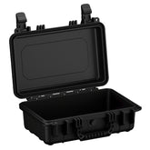 Alt text: "Open black protective hard case, 13 inches, model number 232, showing the foam padding inside. The case features tough latches and a sturdy handle for secure transport."