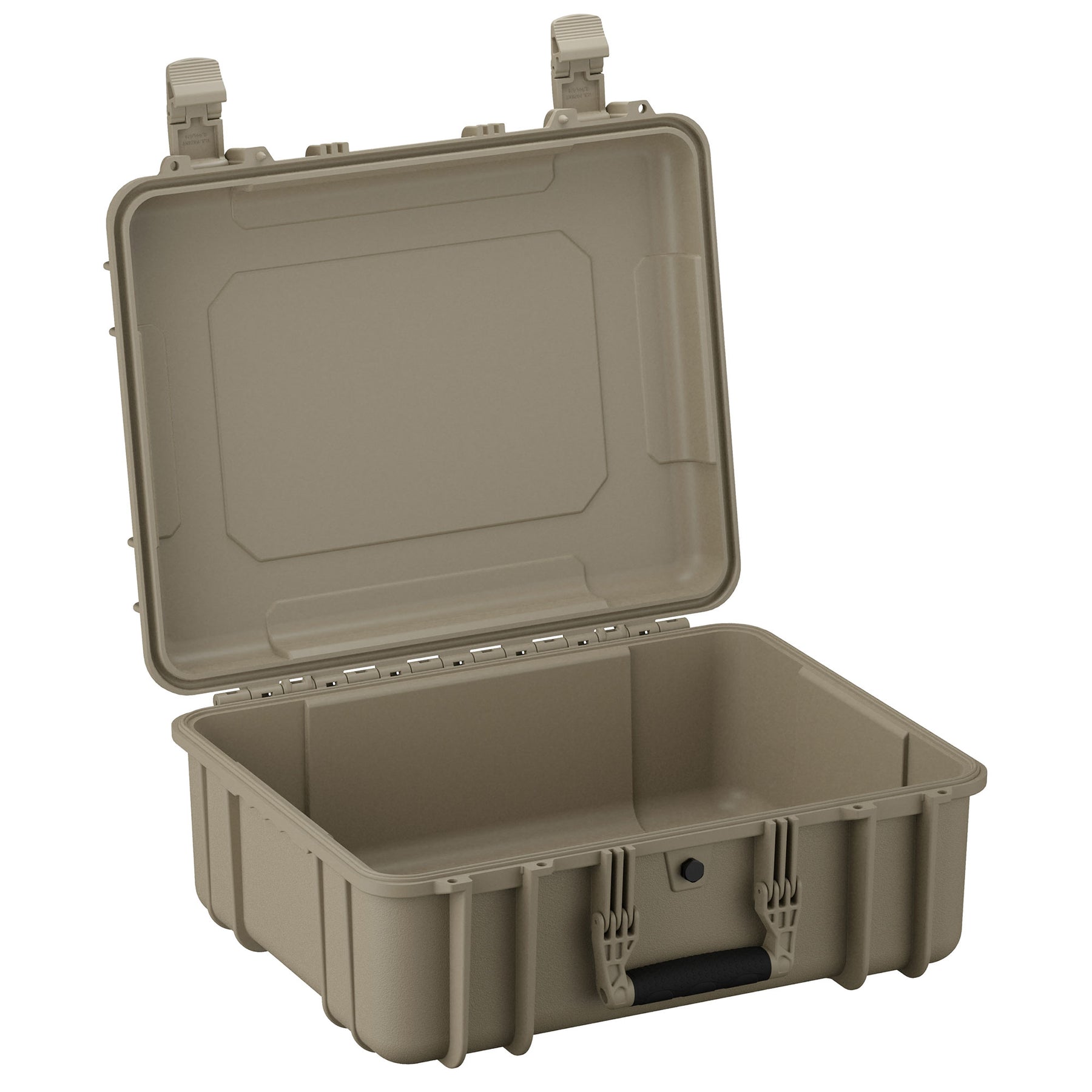 Alt text: "Open 20-inch large rugged storage case in olive green color, showing robust handles and durable clasps, suitable for protective storage needs."