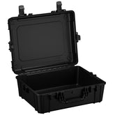 Alt text: "Black, rugged 25-inch protective case, model number 289, open with hinges visible, featuring durable latches and a reinforced exterior, ideal for secure storage and transportation."