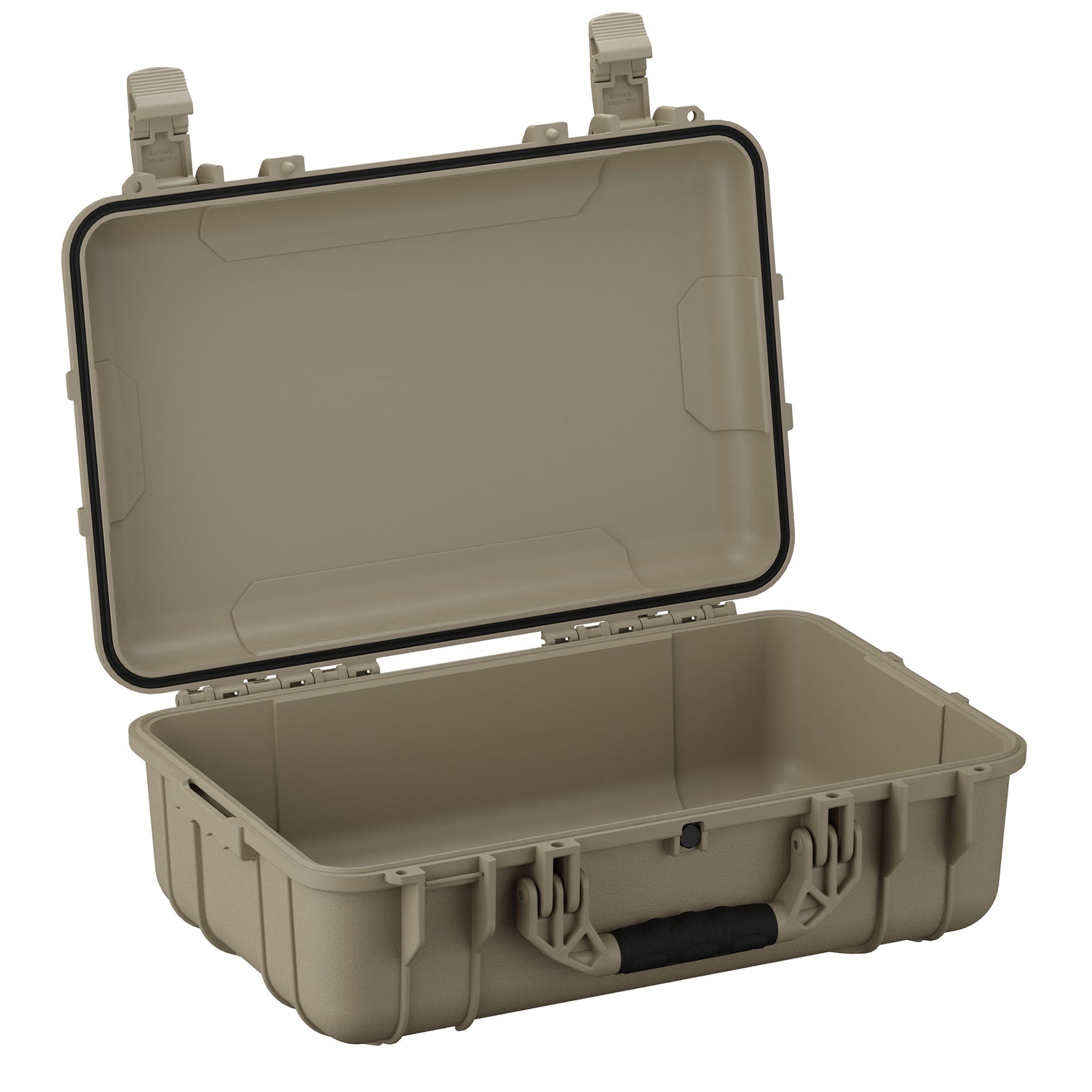 Alt text: Open 22-inch large protective case in olive green, displaying durable latches and a deep, empty interior for storage.