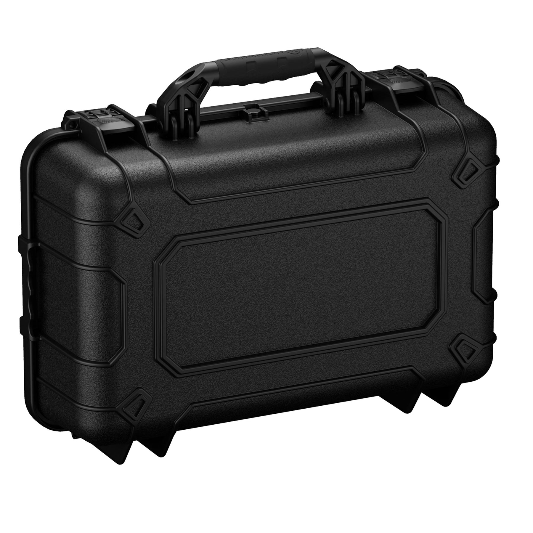 Alt text: "Black 22-inch large protective hard case with sturdy handles and reinforced corners, ideal for secure equipment storage, depicted on a white background."
