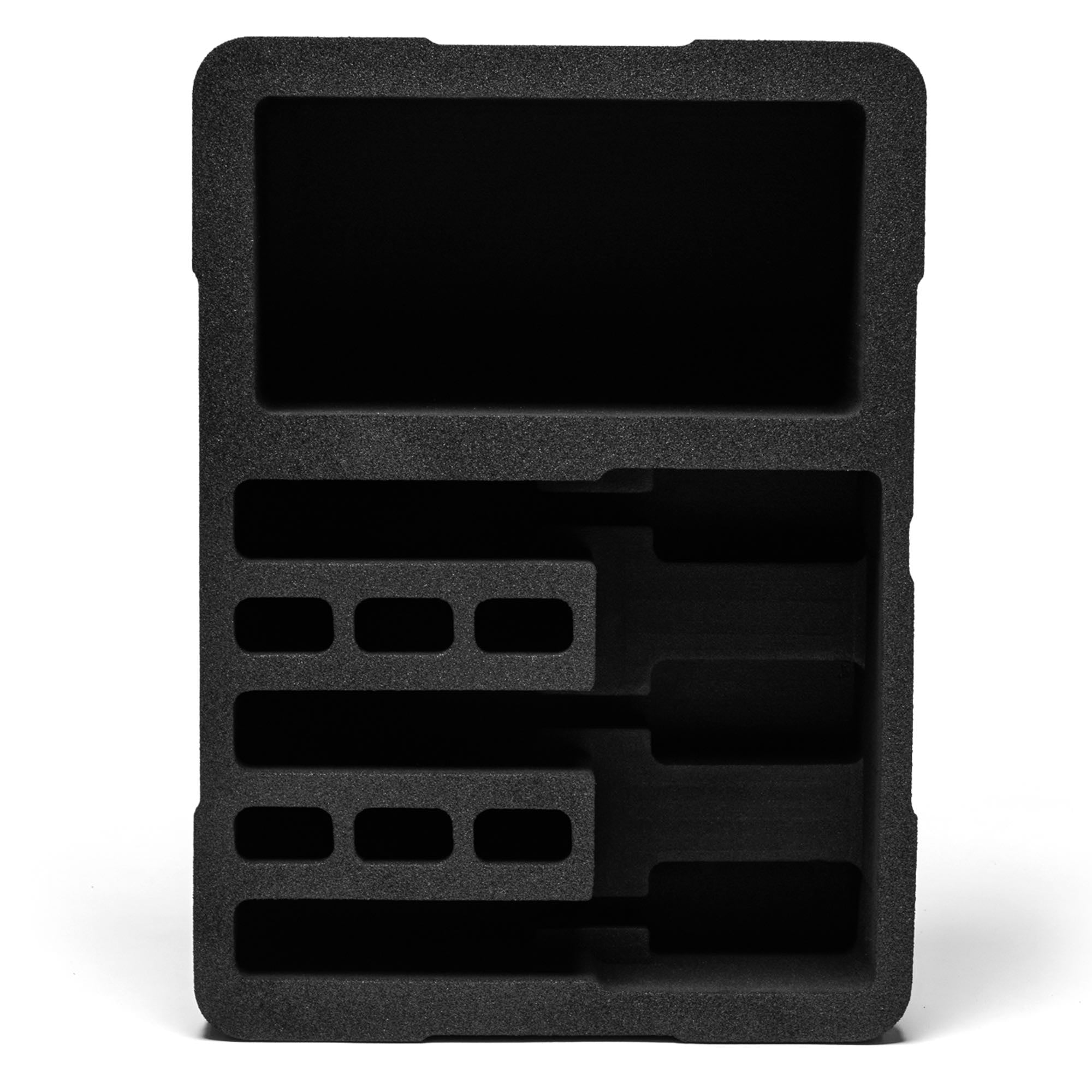 Pre-cut foam insert for #179 case with three slots and six magazine compartments for secure storage and organization.