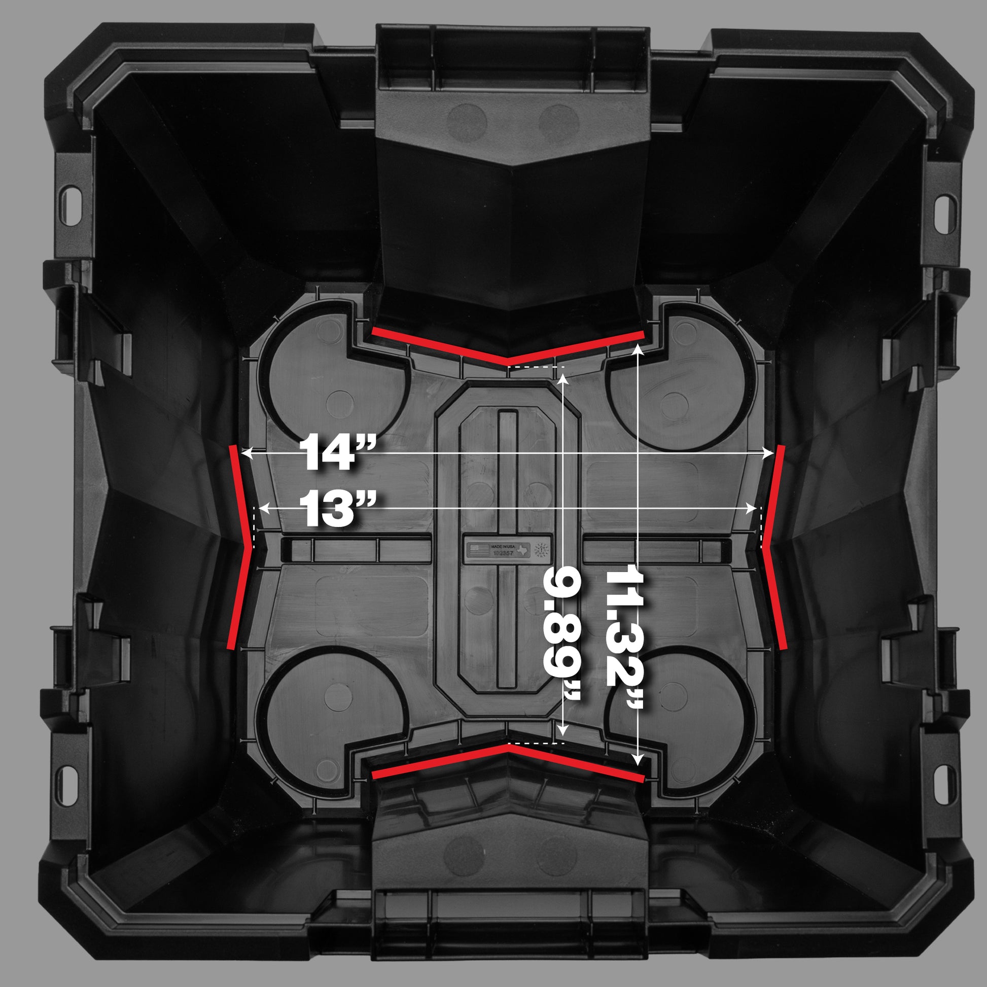 Interior view of an 18-inch Sportsman Cube showing dimensions for optimal storage of gear and equipment.