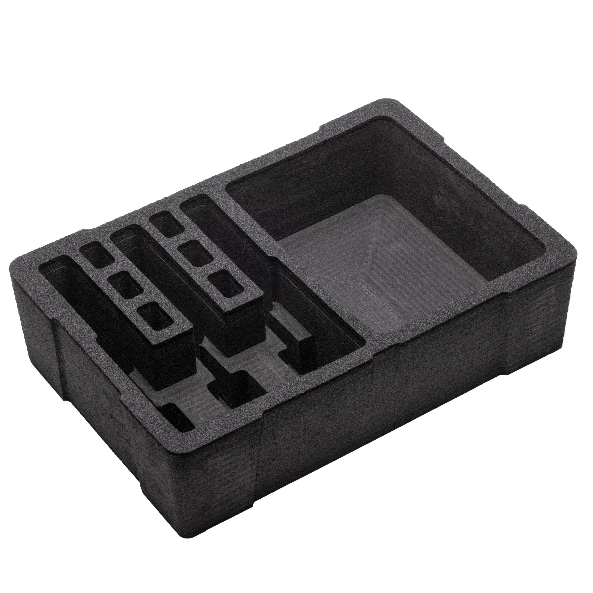 Pre-cut foam insert for #801 case with three slots and six magazine compartments for secure storage and transport.