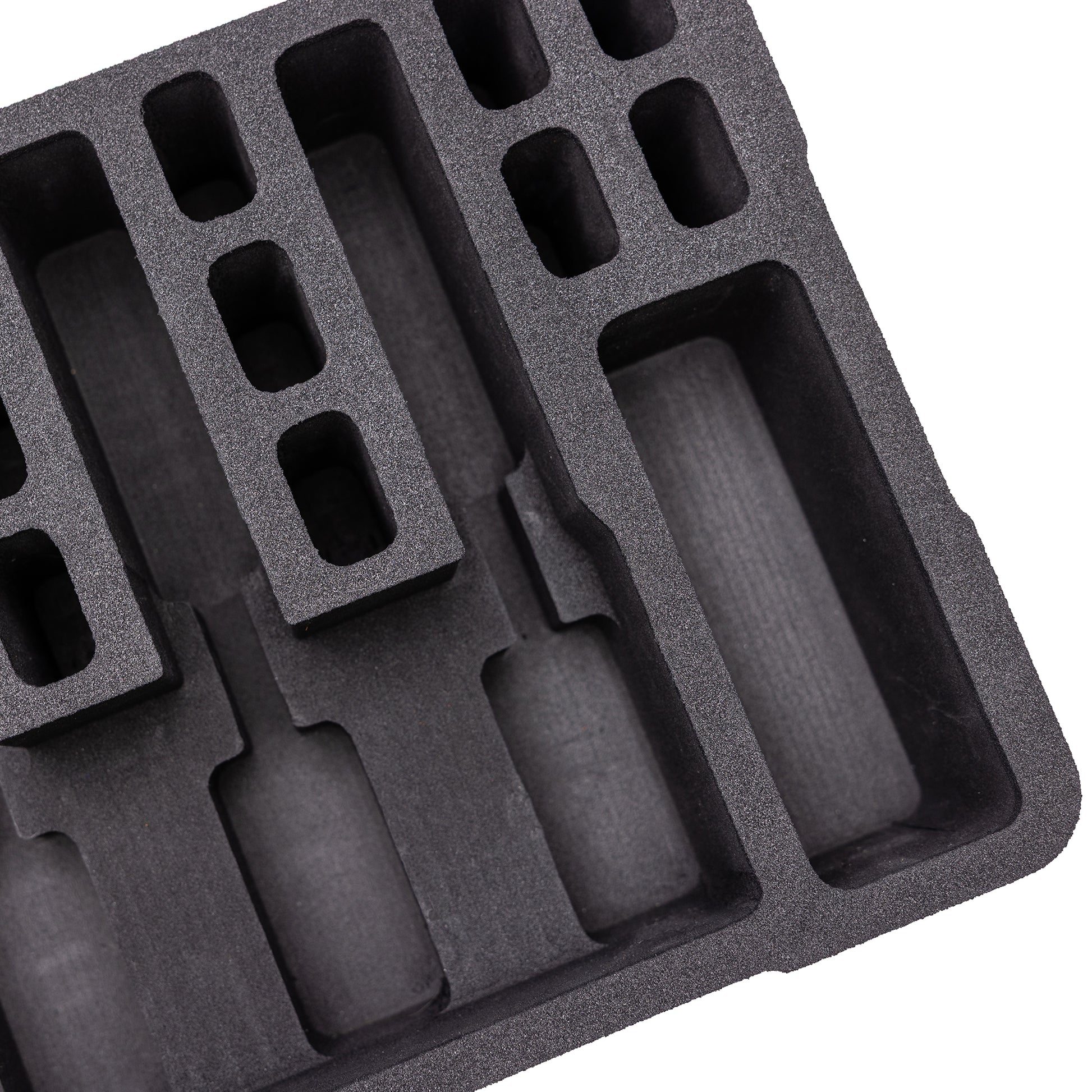 Pre-cut foam insert for #179 case featuring four slots, designed for secure storage of cameras and electronics.