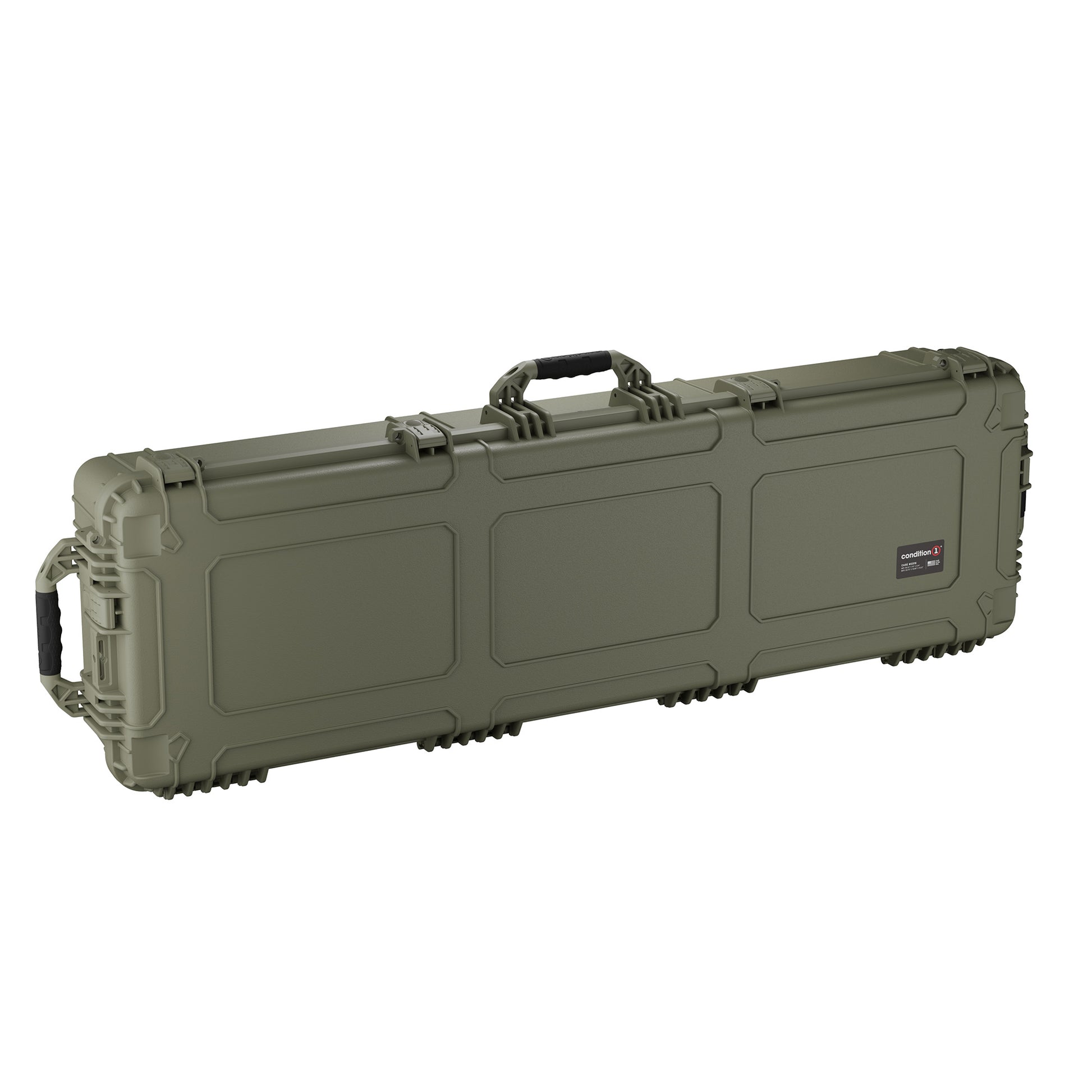 Durable 59-inch long hard case in olive green, designed for waterproof and dustproof protection of gear.