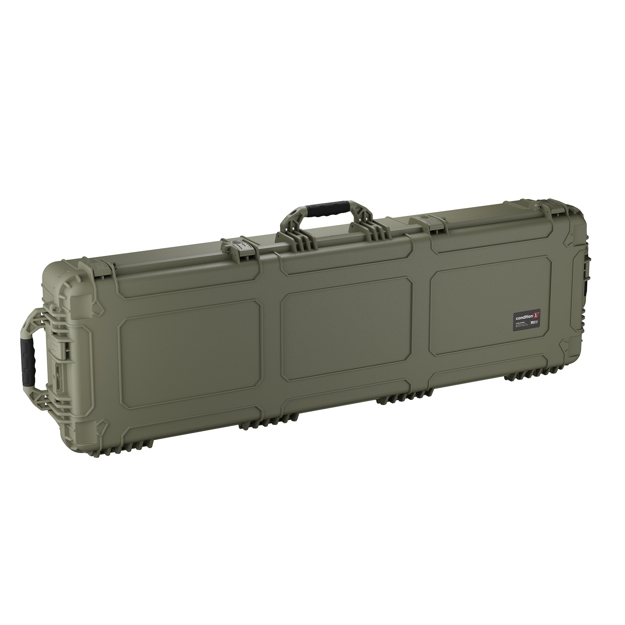 Durable 59-inch long hard case in olive green, designed for waterproof and dustproof protection of gear.